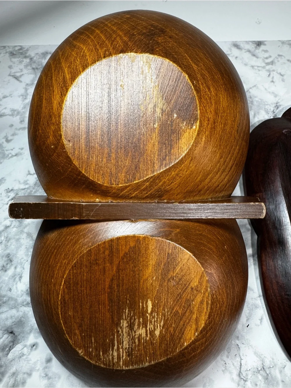 Lot of 2 Monkey Pod Light/Dark Wood Serving Bowls Tray